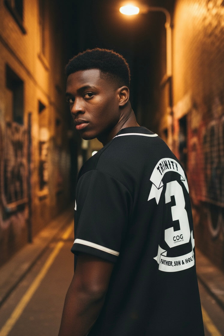 Trinity Trooper 500 Contrast Piped Button-Up Jersey (Black and White)